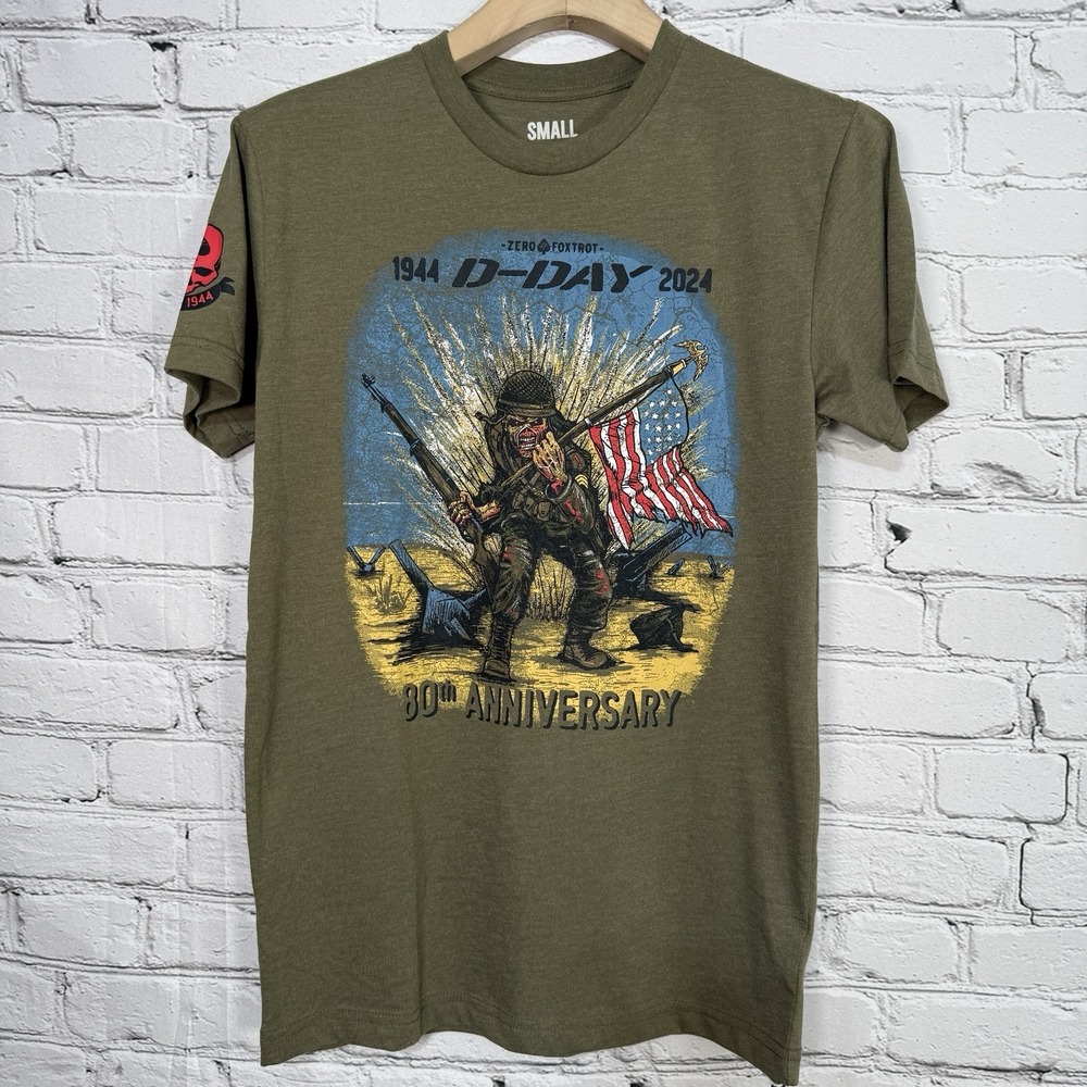 Zero Foxtrot Mens RARE‎ T Shirt Size S Olive D-Day 80th Anniversary Graphic WW2